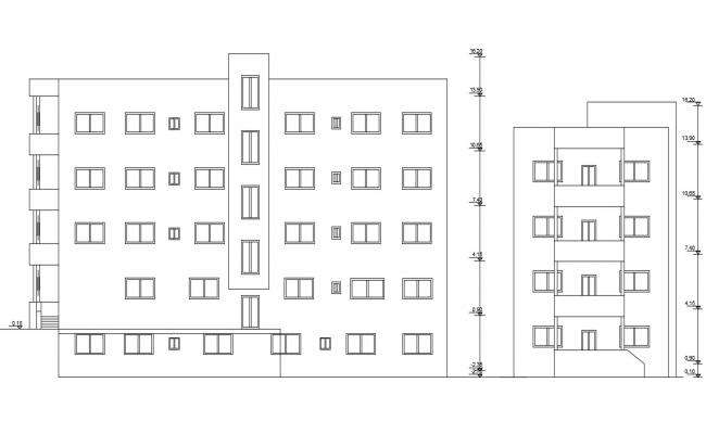 Multi-family multi-level residential building elevation and section ...