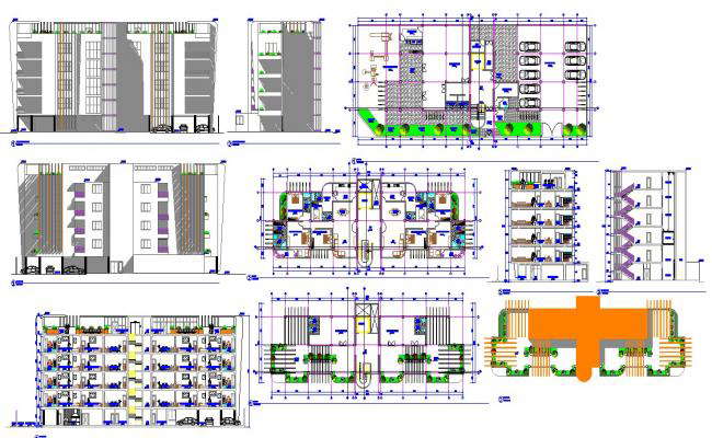 Elevation, section and plan of house 2d view CAD construction block ...