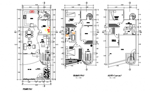 architectural plan of house design with furniture details in autocad ...