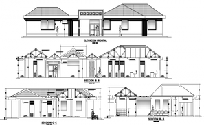 Elevation design drawing of Single cottage design drawing - Cadbull