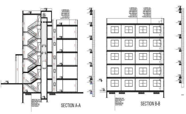 CAD apartment elevation and section dwg file - Cadbull