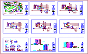 Multi-story apartment building with cafeteria floor plan details dwg ...