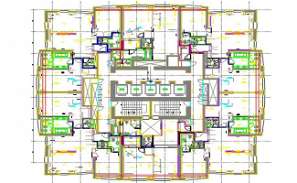 Multi-family multi story apartment building sectional and floor plan ...
