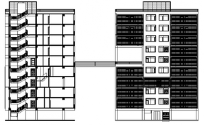 Multi-family multi story apartment building sectional and floor plan ...