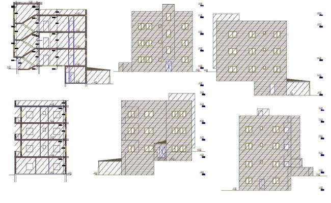 Apartment building main section and staircase sectional details dwg ...