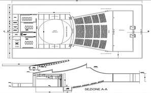 Auditorium hall facade section and layout plan details dwg file - Cadbull