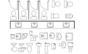 Multiple bathroom equipment blocks cad drawing details dwg file - Cadbull