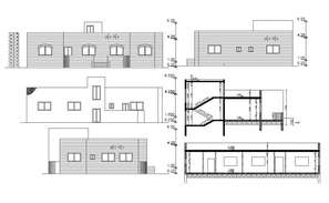 Three flooring one family bungalow elevation and sectional view details ...