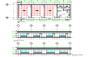 Elevation and different axis section view for school building dwg file ...