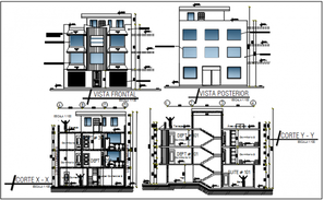 All sided elevation and section details of office building cad drawing ...