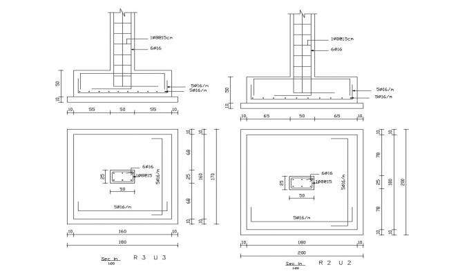 Different size and design view of column with armed area dwg file - Cadbull