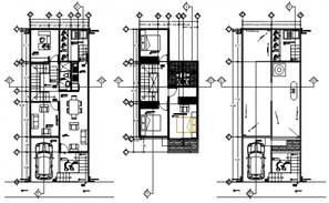 3 BHK Joint House Plan With Column Layout CAD File - Cadbull