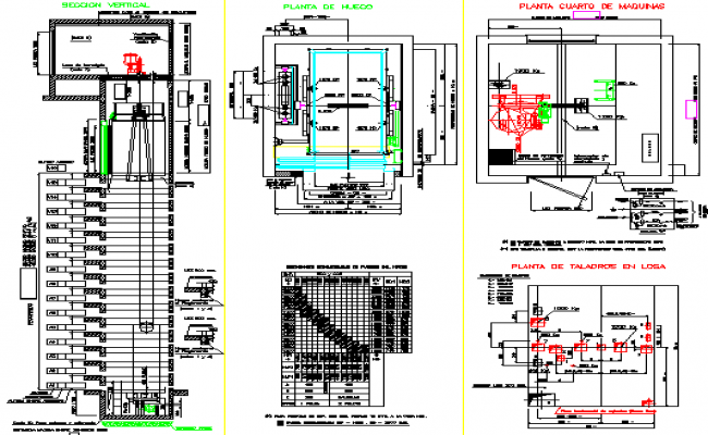 Elevator plan and section detail dwg file - Cadbull