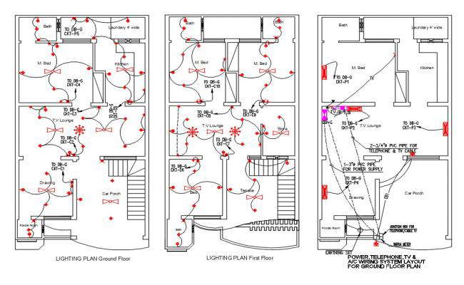 Electrical diagram details of two-story house dwg file - Cadbull