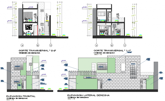 First Floor House Plan Detail, Elevation And Section Autocad File - Cadbull