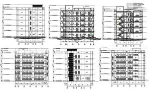 Drawing of the residential apartment building with elevation and ...