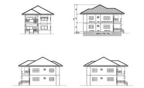 Residential house all sided elevation, floor plan and structure details ...