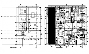 Villa left side elevation and ground floor framing plan cad drawing ...