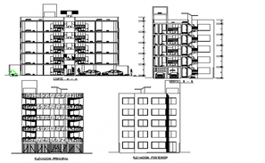 Multi-story multi-family apartment building elevations, section, plan ...