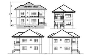 Multi-Flooring Bungalow Design Section and Elevation dwg file - Cadbull