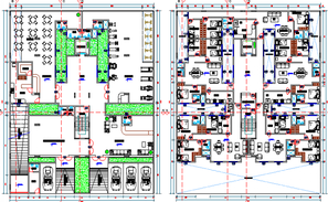 Residential building flat detail 2d view plan and section layout ...