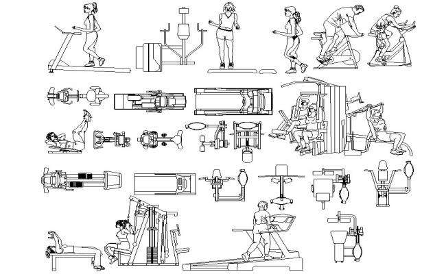 Gyming Equipment Blocks Detail 2d View Layout File In Dwg Format Cadbull