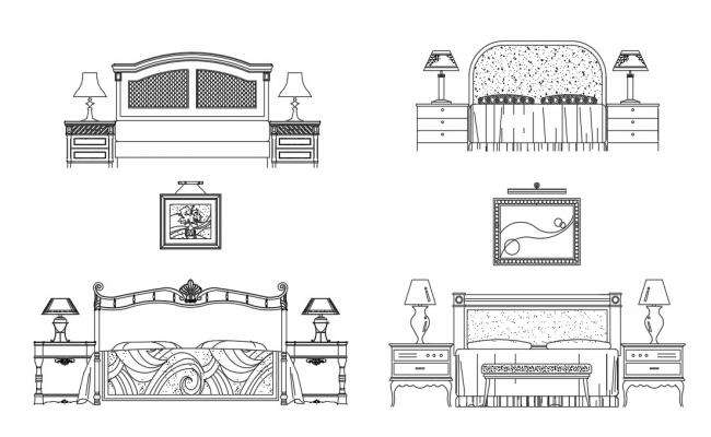 Common double bed elevation block cad drawing details dwg file - Cadbull