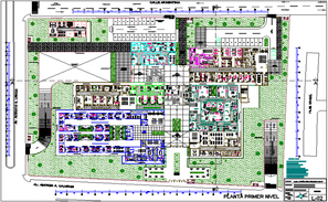 Hospital building all sided elevation, section and bus stop cad drawing ...