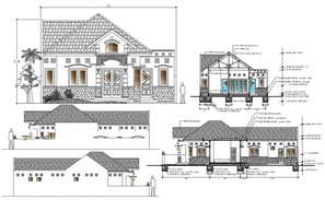 House Plan, elevation and section autocad file - Cadbull