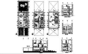 Housing bungalow drawings detail 2d view elevation plan and section dwg ...