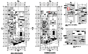 Duplex house ground and first floor distribution plan cad drawing ...