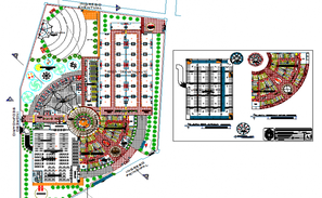 Landscaping details with structure of multi-story shopping mall dwg ...