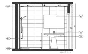 Toilet with urinary plan and section view for government building with ...