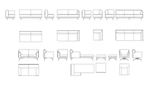 Dynamic sofa set elevation, section, plan and leg cad drawing details ...