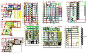 Multi-story mixed used high rise building elevation and section details ...