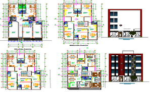 Ground floor layout plan details of multi-family apartment building dwg ...