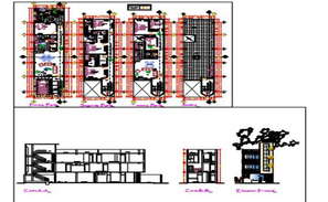 Multi-flooring residential building elevation and section details dwg ...