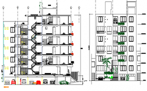 5 Storey 3 BHK Apartment Building Section Drawing DWG File - Cadbull