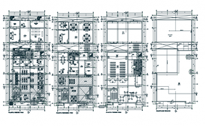 Section with different axis view for office building dwg file - Cadbull