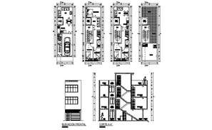 Housing bungalow drawings detail 2d view elevation plan and section dwg ...