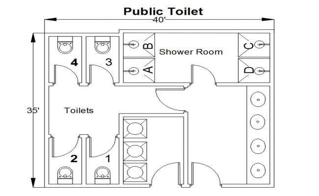 Download Free Public Toilet CAD Plan - Cadbull