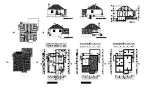 All sided elevation details of single story cottage house dwg file ...