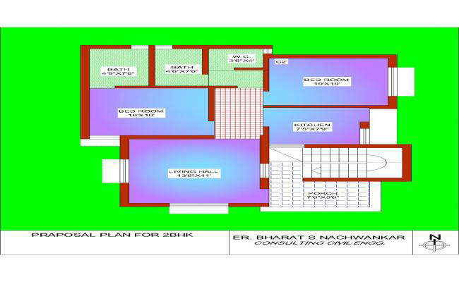 40x70 Two Types Of 2 Bedrooms Single Story Ground Floor House Plan Autocad Dwg File Available