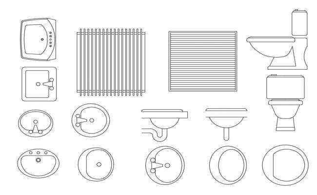 Multiple 2d sanitary ware blocks dwg file - Cadbull