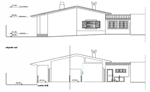 Chalet plan, elevation and section detail dwg file - Cadbull