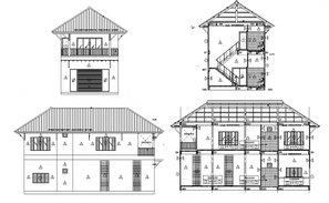 Boundary wall elevation and left side elevation of the green tower with ...