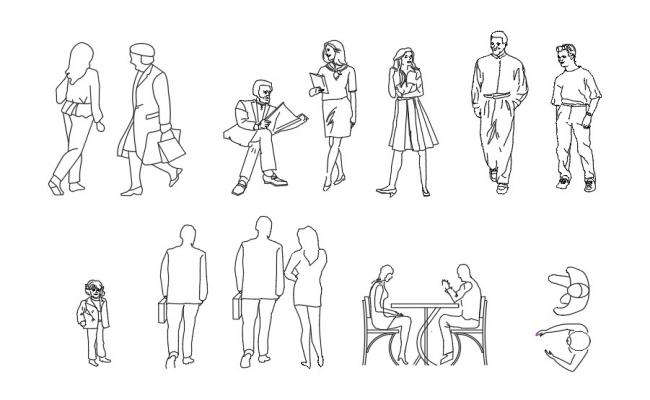 Different people groups elevation 2d view autocad file - Cadbull