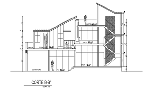 Facade with pond of single family house sectional view dwg file - Cadbull