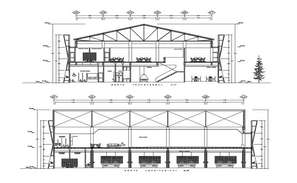 Gas station building elevation and sectional details dwg file - Cadbull