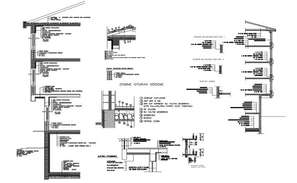 Glass railing typical section corridor structure with axon view details ...